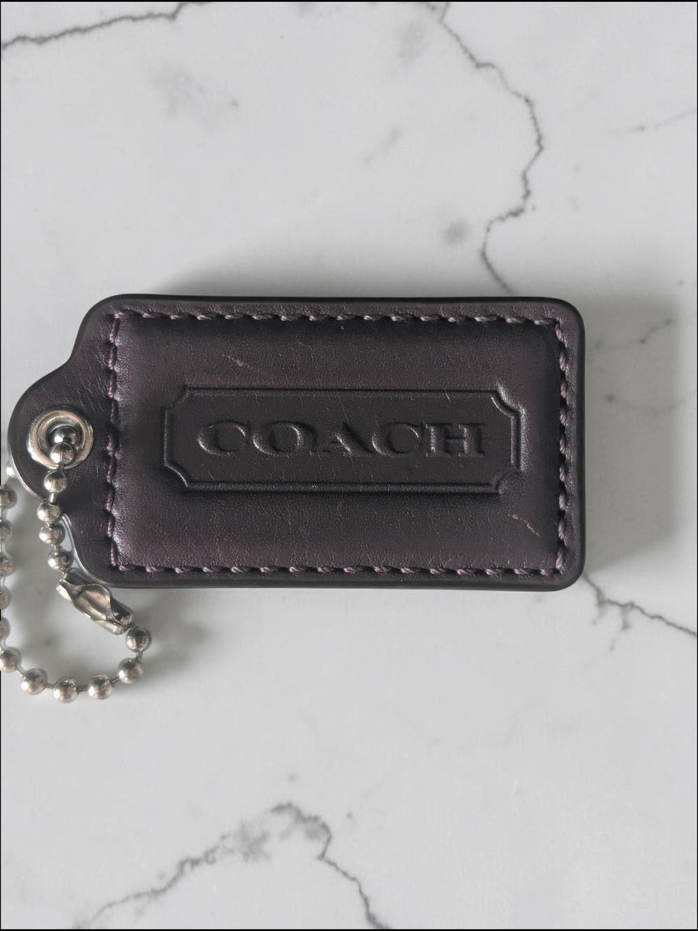 Coach 3" Plum Color Embossed Leather Hangtag